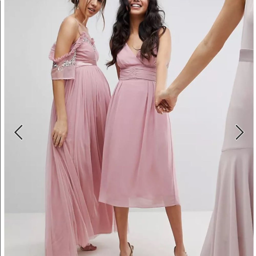 ASOS TFNC Wrap Front Midi Bridesmaid Dress